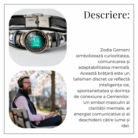 Bratara Zodiacala ajustabila din Piele Sintetica cu Cabochon Rotund – Simbol Astrologic Personalizat pentru Energie si Identitate Astrala [3]