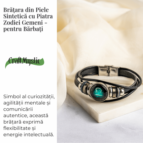 Bratara Zodiacala ajustabila din Piele Sintetica cu Cabochon Rotund – Simbol Astrologic Personalizat pentru Energie si Identitate Astrala [2]
