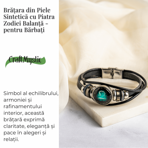 Bratara Zodiacala ajustabila din Piele Sintetica cu Cabochon Rotund – Simbol Astrologic Personalizat pentru Energie si Identitate Astrala [2]