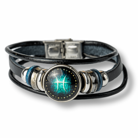 Vindecare Emotionala - Bratara Zodiacala ajustabila din Piele Sintetica cu Cabochon Rotund – Simbol Astrologic Personalizat pentru Energie si Identitate Astrala