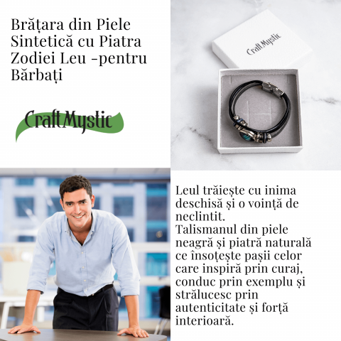 Bratara Zodiacala ajustabila din Piele Sintetica cu Cabochon Rotund – Simbol Astrologic Personalizat pentru Energie si Identitate Astrala [4]