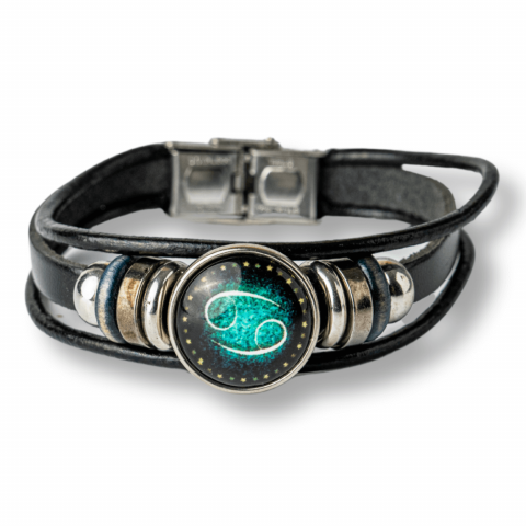 Bratara Zodiacala ajustabila din Piele Sintetica cu Cabochon Rotund – Simbol Astrologic Personalizat pentru Energie si Identitate Astrala [0]