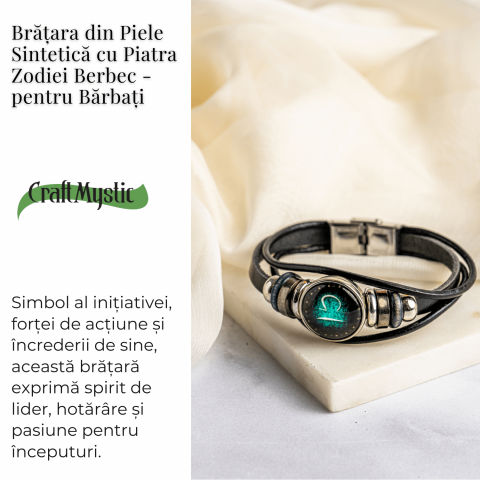 Bratara Zodiacala ajustabila din Piele Sintetica cu Cabochon Rotund – Simbol Astrologic Personalizat pentru Energie si Identitate Astrala [2]