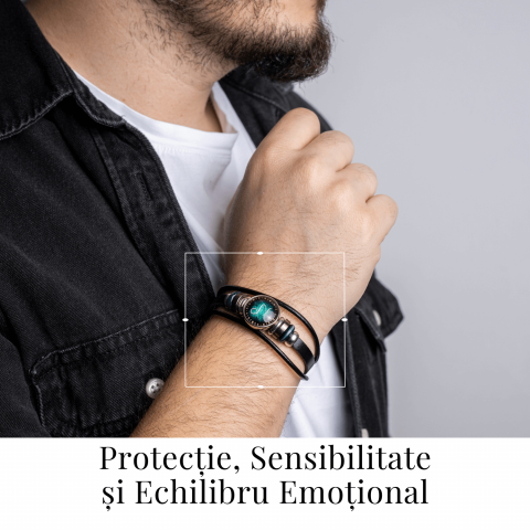 Bratara Zodiacala ajustabila din Piele Sintetica cu Cabochon Rotund – Simbol Astrologic Personalizat pentru Energie si Identitate Astrala [1]