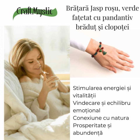 Bratara naturala Jasp rosu, verde fatetat - cadou unic festiv [4]