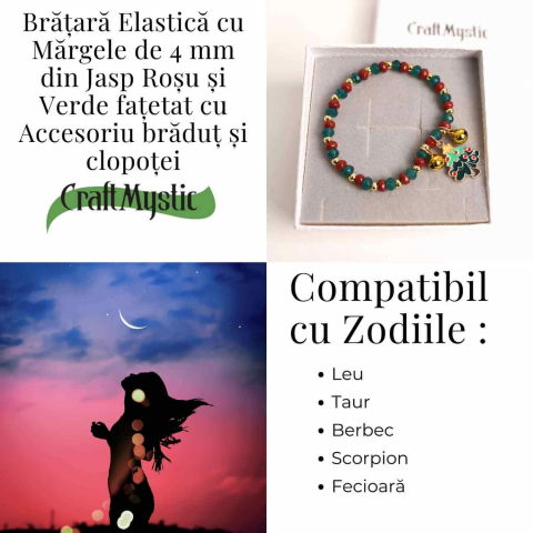 Bratara Jasp Rosu, Verde cu Bradut si Clopotei – Protectie si Echilibru [5]