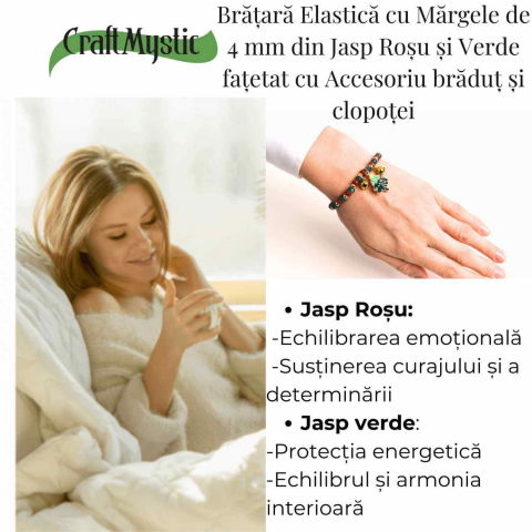 Bratara Jasp Rosu, Verde cu Bradut si Clopotei – Protectie si Echilibru [3]