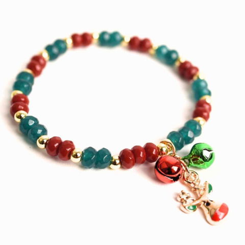 Rac - Bratara naturala Jasp rosu si verde fatetat cu accesoriu ren si clopotei - energie si eleganta