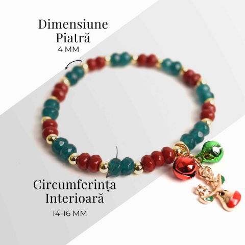 Bratara naturala Jasp rosu si verde fatetat cu accesoriu ren si clopotei - energie si eleganta [5]