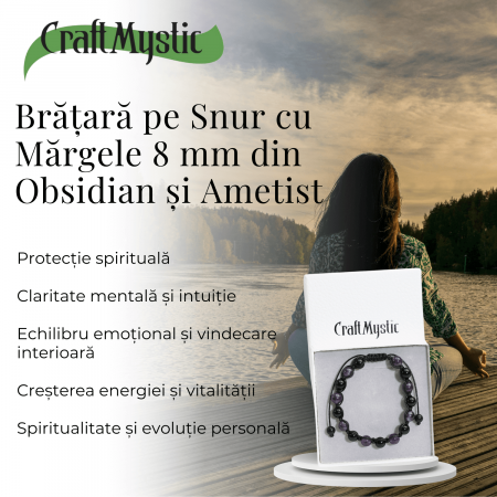 Bratara Reglabila cu Obsidian si Ametist 8mm - Protectie si Liniste Interioara [4]