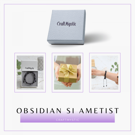 Bratara Reglabila cu Obsidian si Ametist 8mm - Protectie si Liniste Interioara [2]