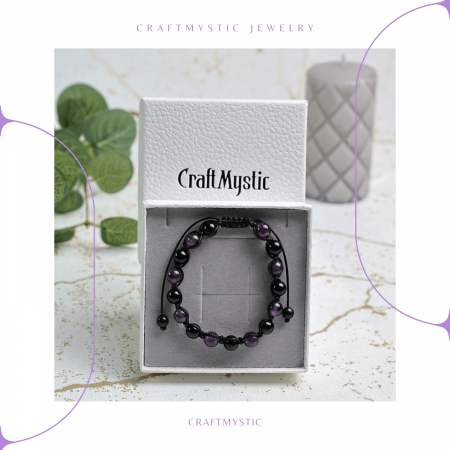 Bratara Reglabila cu Obsidian si Ametist 8mm - Protectie si Liniste Interioara [5]