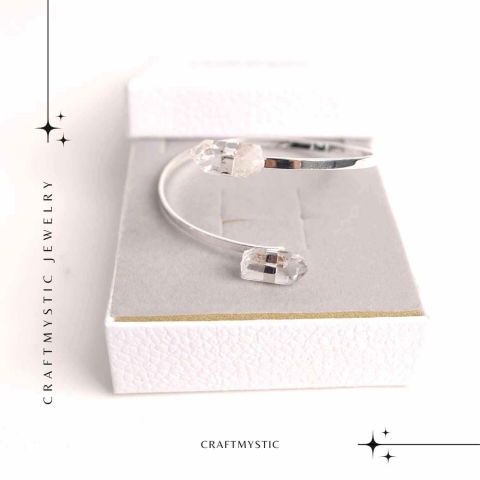 Bratara Metalica Argintie cu Dublu Cristal de Stanca, Claritate si Energie [6]