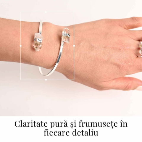 Bratara Metalica Argintie cu Dublu Cristal de Stanca, Claritate si Energie [1]