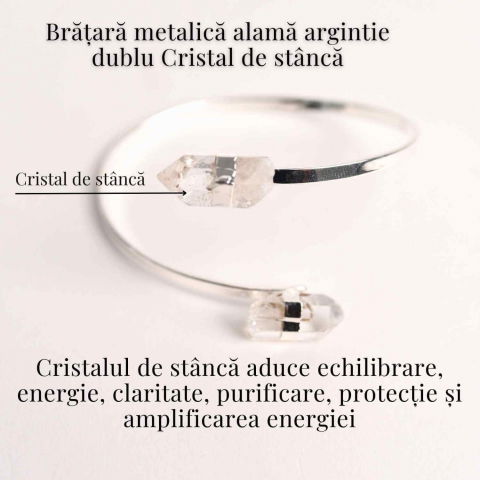Bratara Metalica Argintie cu Dublu Cristal de Stanca, Claritate si Energie [2]
