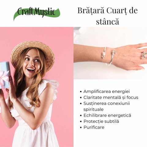 Bratara Metalica Argintie cu Dublu Cristal de Stanca, Claritate si Energie [5]