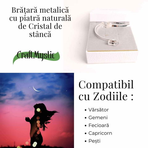 Bratara Metalica Argintie cu Dublu Cristal de Stanca, Claritate si Energie [4]