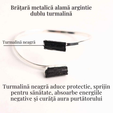 Bratara Metalica Argintie cu Dublu Turmalina, Protectie si Echilibru [3]