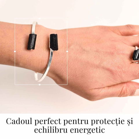Bratara Metalica Argintie cu Dublu Turmalina, Protectie si Echilibru [1]