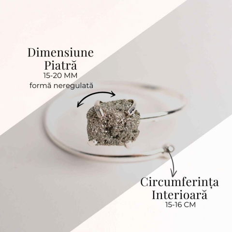 Bratara Metalica Argintie cu Piatra de Pirita, Eleganta si Prosperitate [3]