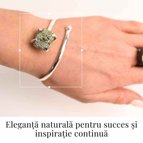 Bratara Metalica Argintie cu Piatra de Pirita, Eleganta si Prosperitate [1]