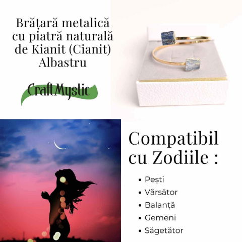 Bratara Metalica Aurie cu Dublu Kianit (cianit) Albastru, Claritate si Armonie [4]