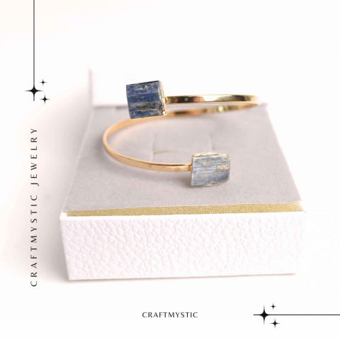 Bratara Metalica Aurie cu Dublu Kianit (cianit) Albastru, Claritate si Armonie [6]