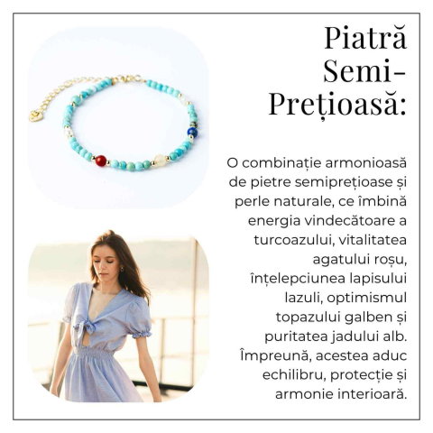 Bratara Multigem – Turcoaz, Agat Rosu, Lapis Lazuli, Jad Alb, Topaz Galben si Perla Naturala – Energie Pozitiva si Armonie [5]