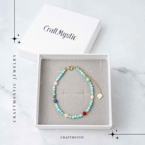 Bratara Multigem – Turcoaz, Agat Rosu, Lapis Lazuli, Jad Alb, Topaz Galben si Perla Naturala – Energie Pozitiva si Armonie [6]