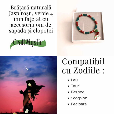 Bratara naturala Jasp rosu, verde fatetat - cadou unic festiv [4]