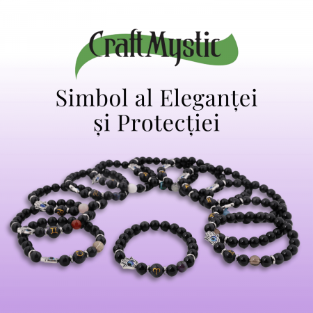  Bratara pentru Zodii cu Margele de Obsidian, Pandantiv Mana Fatimei si Ochiul "Rau" [103]
