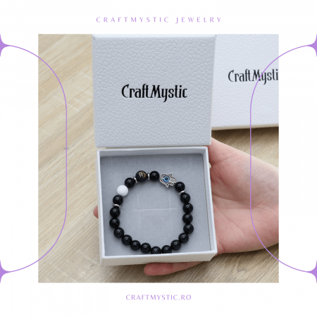  Bratara pentru Zodii cu Margele de Obsidian, Pandantiv Mana Fatimei si Ochiul "Rau" [97]