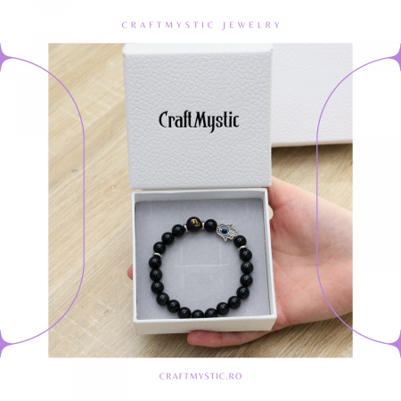  Bratara pentru Zodii cu Margele de Obsidian, Pandantiv Mana Fatimei si Ochiul "Rau" [57]