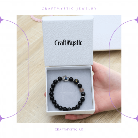  Bratara pentru Zodii cu Margele de Obsidian, Pandantiv Mana Fatimei si Ochiul "Rau" [73]
