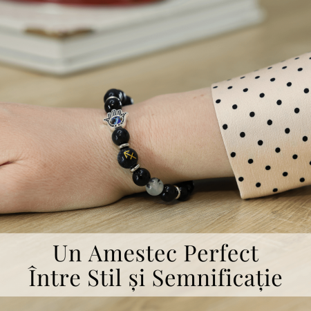  Bratara pentru Zodii cu Margele de Obsidian, Pandantiv Mana Fatimei si Ochiul "Rau" [53]