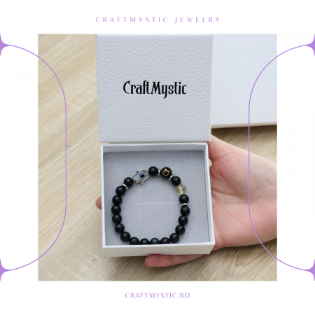  Bratara pentru Zodii cu Margele de Obsidian, Pandantiv Mana Fatimei si Ochiul "Rau" [9]