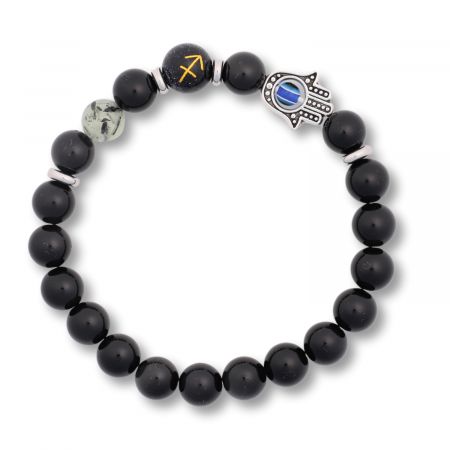 Cristale pe beneficii -  Bratara pentru Zodii cu Margele de Obsidian, Pandantiv Mana Fatimei si Ochiul "Rau"