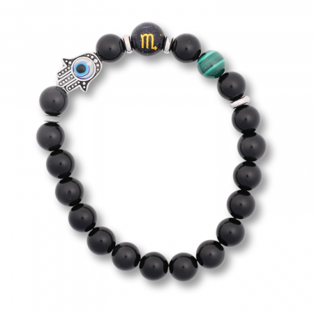  Bratara pentru Zodii cu Margele de Obsidian, Pandantiv Mana Fatimei si Ochiul "Rau" [40]