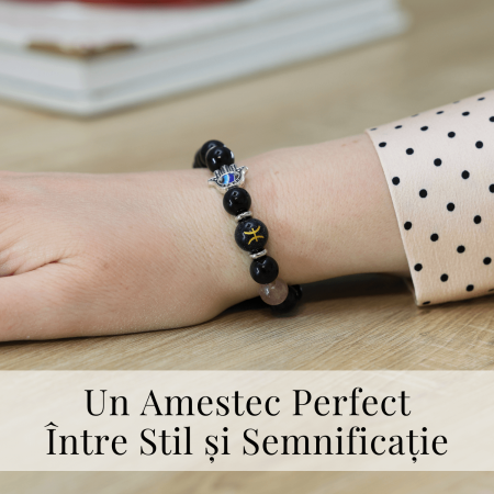  Bratara pentru Zodii cu Margele de Obsidian, Pandantiv Mana Fatimei si Ochiul "Rau" [77]