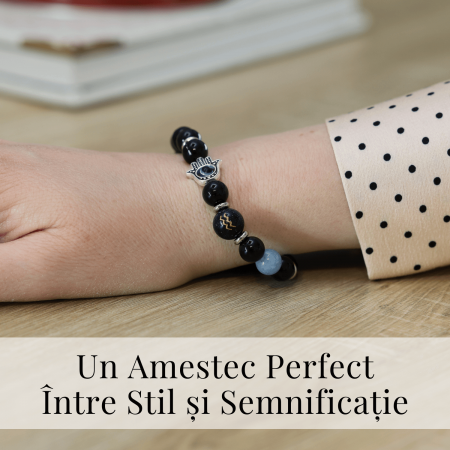  Bratara pentru Zodii cu Margele de Obsidian, Pandantiv Mana Fatimei si Ochiul "Rau" [69]