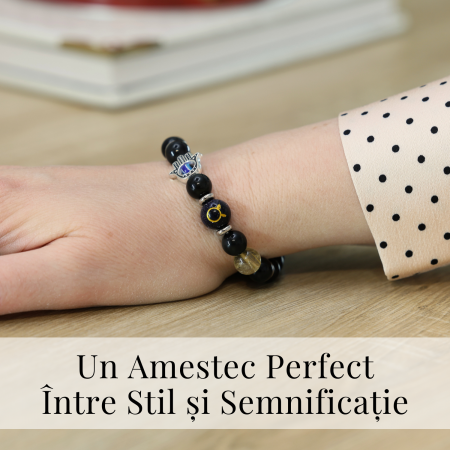  Bratara pentru Zodii cu Margele de Obsidian, Pandantiv Mana Fatimei si Ochiul "Rau" [13]