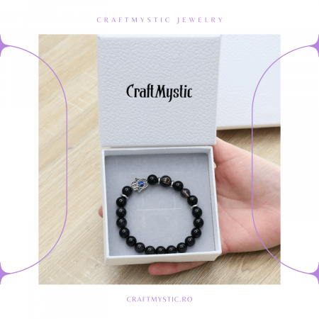 Bratara pentru Zodii cu Margele de Obsidian, Pandantiv Mana Fatimei si Ochiul "Rau" [81]