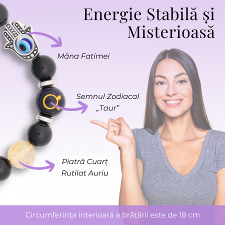  Bratara pentru Zodii cu Margele de Obsidian, Pandantiv Mana Fatimei si Ochiul "Rau" [11]