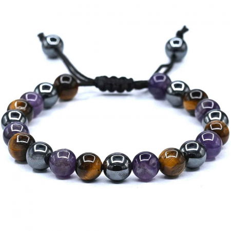 Bijuterii Semiprețioase - Bratara din pietre semipretioase in forma de margele 8mm de Hematit, Ochi de Tigru si Ametist - Te poate ajuta sa renunti la fumat