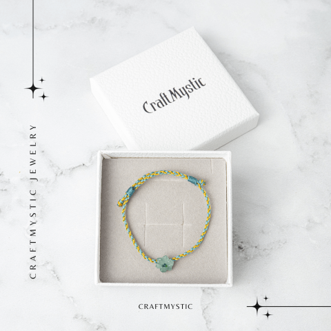 Bratara snur ajustabila cu orhidee sculptata din jadit albastru de apa natural Guatemala [6]