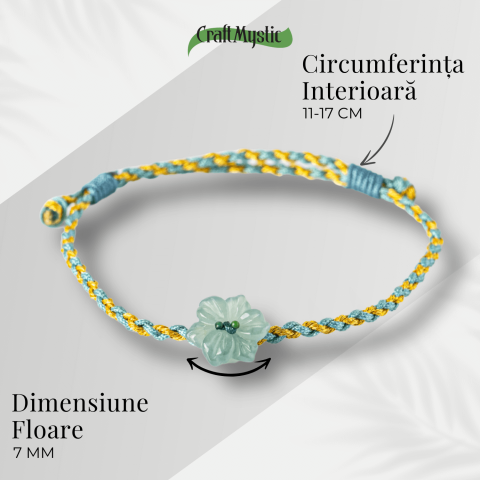 Bratara snur ajustabila cu orhidee sculptata din jadit albastru de apa natural Guatemala [4]