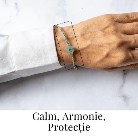 Bratara snur ajustabila cu orhidee sculptata din jadit albastru de apa natural Guatemala [1]