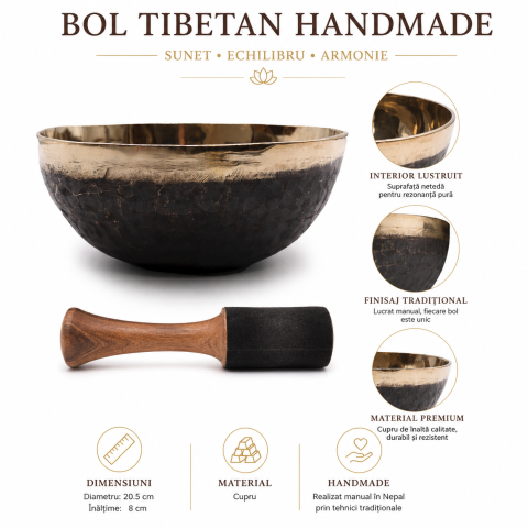 Bol Tibetan Handmade din Cupru 20.5 cm – Relaxare, Armonie si Meditație [2]