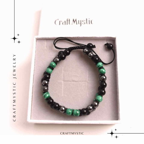 Bratara Tripla Protectie cu Cristale de Malachit, Obsidian Negru si Hematit - Echilibru si Forta [6]