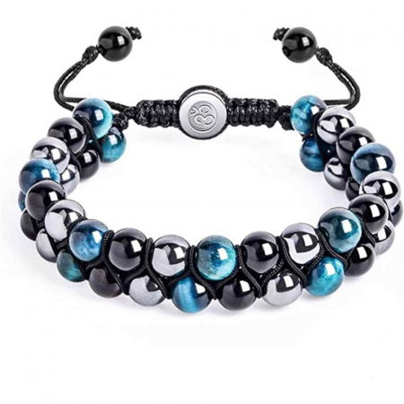 Bijuterii Semiprețioase - Bratara tripla protectie cu margele 8mm din 3 pietre semipretioase: Ochi de tigru albastru, Hematita si Obsidian
